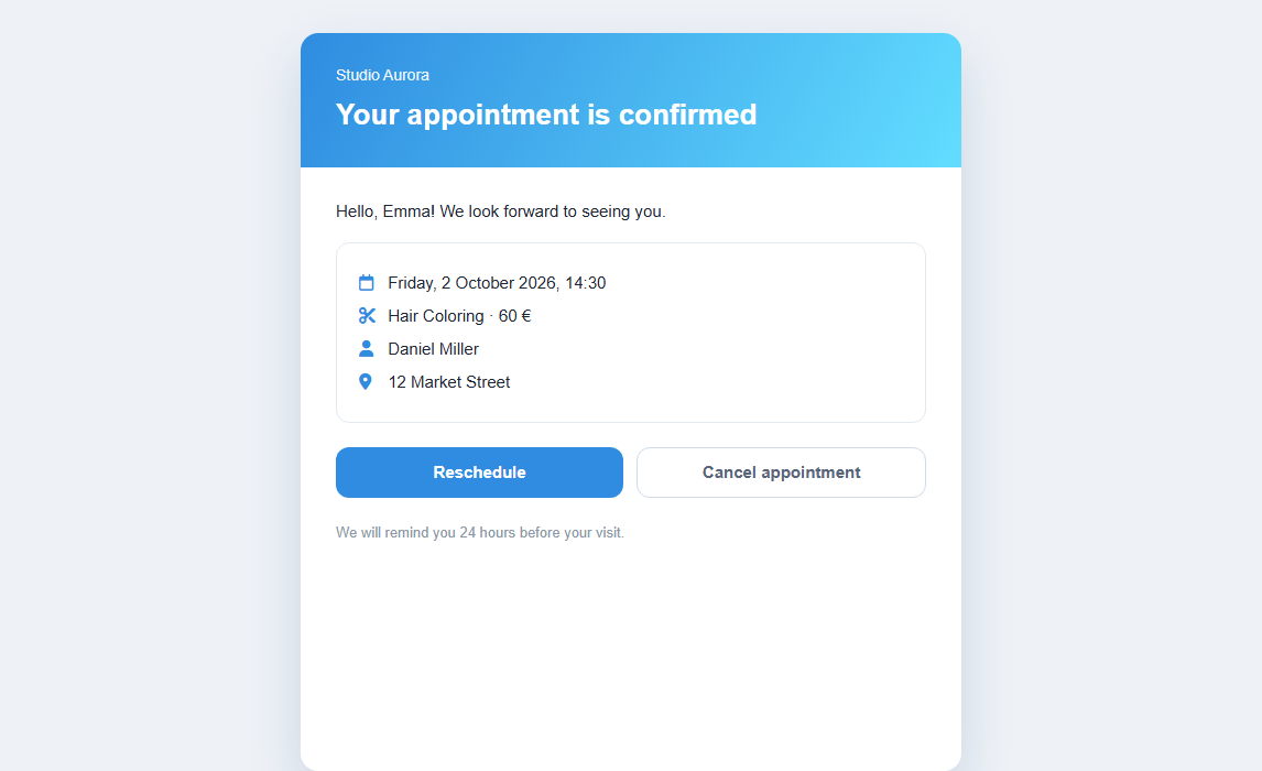 Email notifications about the booking