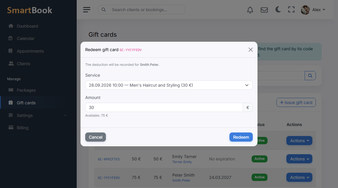 Gift certificates