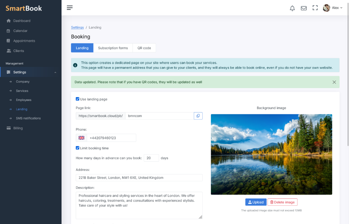 Personalized booking landing page