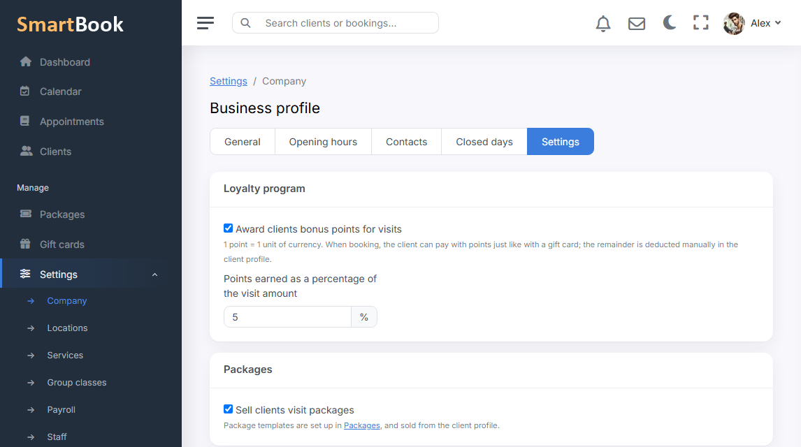 Loyalty program and bonus points