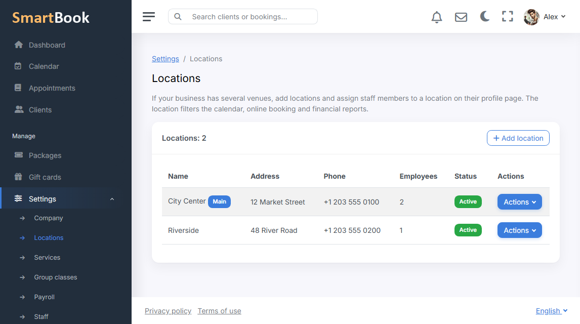 Multi-branch: several locations in one company