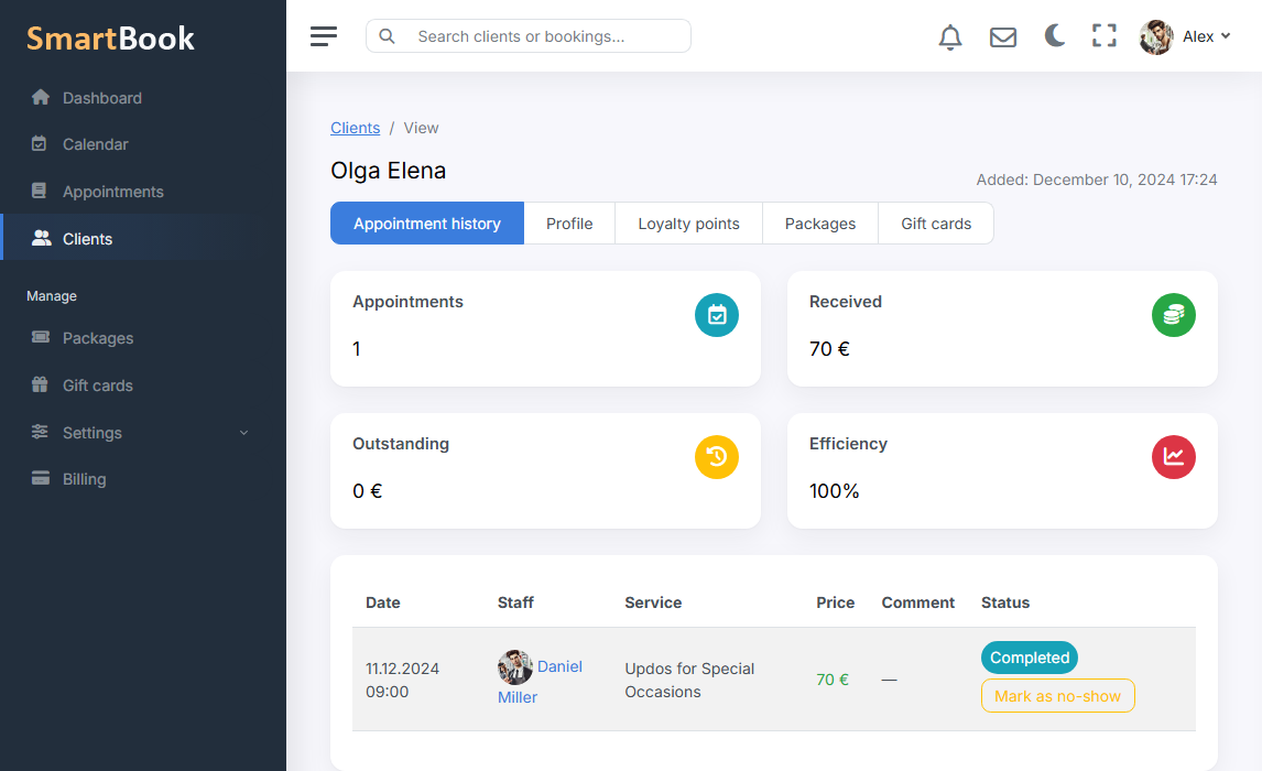 Client no-show tracking