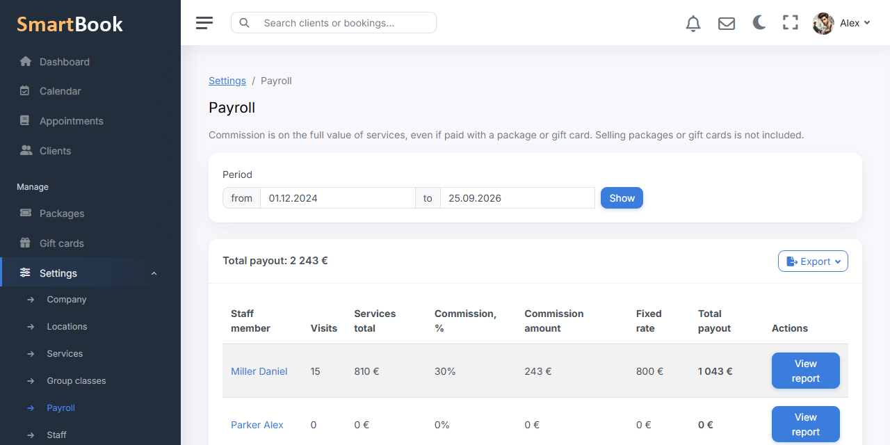 Staff payroll and commission calculation