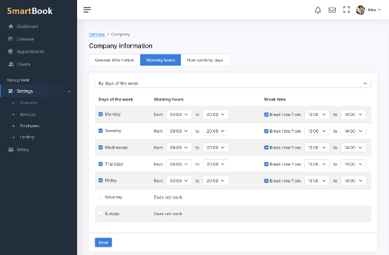 Customizable work schedule